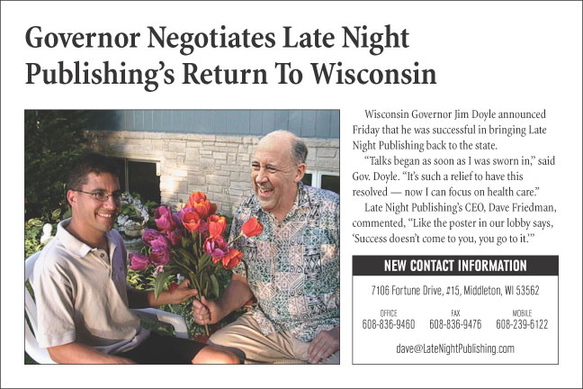 Governor Negotiates Late Night Publishing's Return to Wisconsin