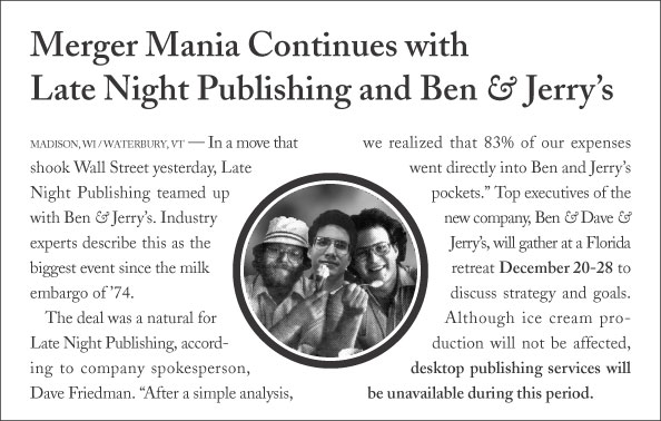 Merger Mania Continues with Late Night Publishing and Ben & Jerry's