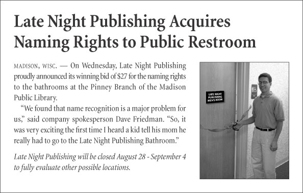 Late Night Publishing Acquires Naming Rights to Public Restroom